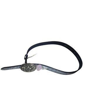 Leather Belt blue Silver tone Buckle Floral women 2XL western fairycore cottage